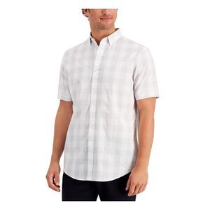 CLUBROOM Mens Gray Printed Collared Classic Fit Dress Shirt S